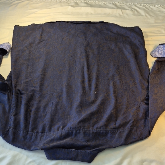 Tasso Elba Men's Vibrant Blue and Black Paisley Button Down Long Sleeve Shirt - Picture 12 of 16